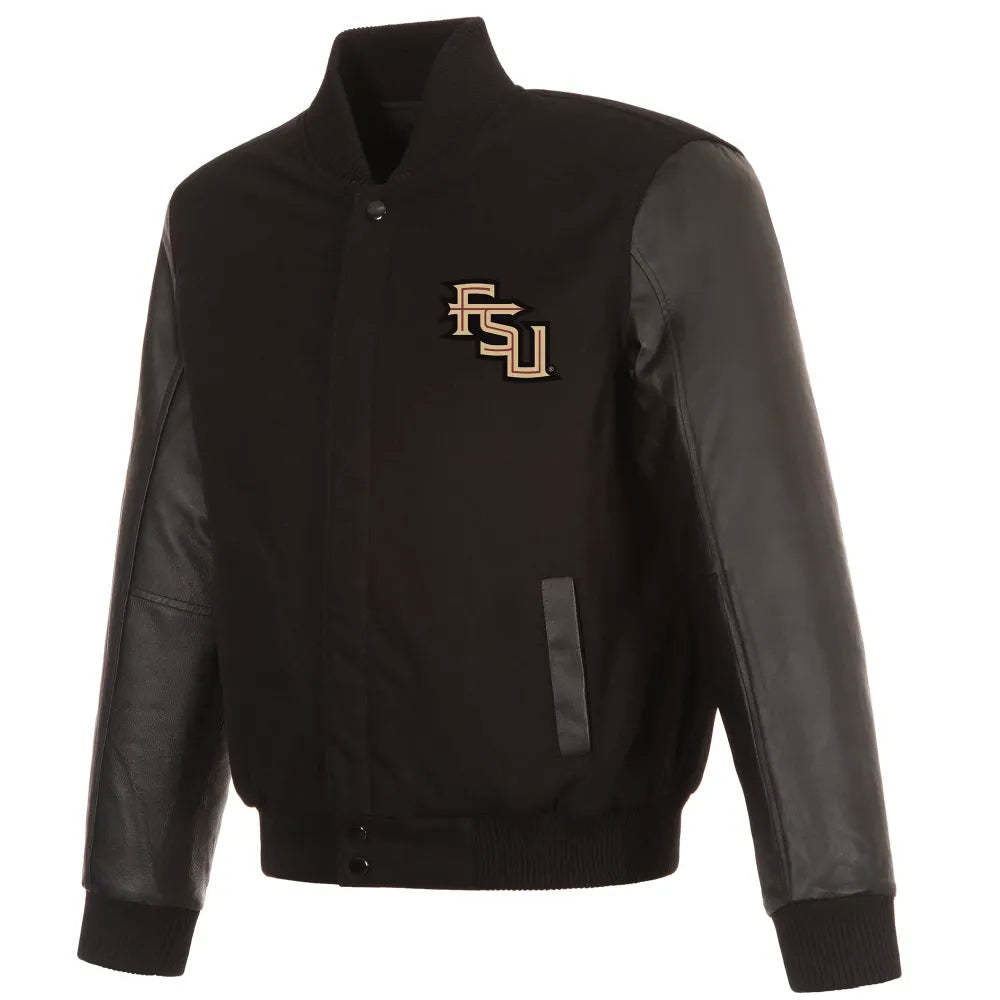 Florida State Seminoles One Color Black Wool & Leather Varsity Jacket