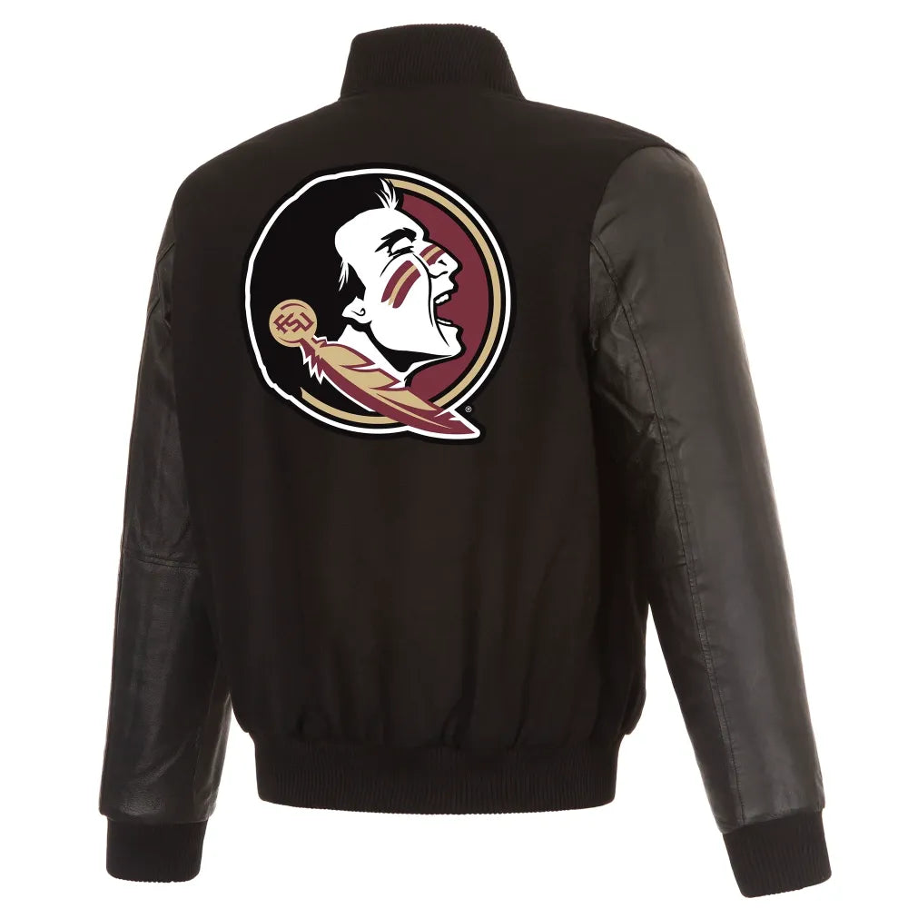 Florida State Seminoles One Color Black Wool & Leather Varsity Jacket