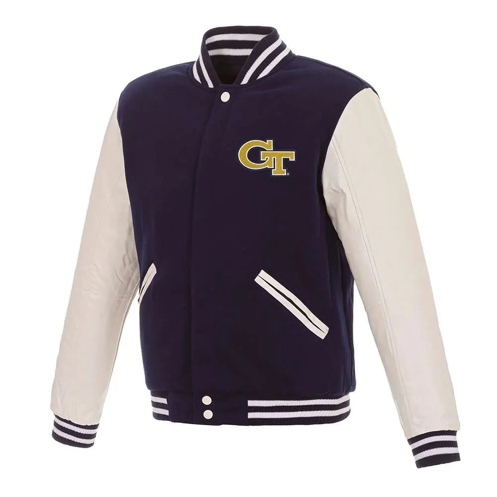 Georgia Tech Yellow Jackets Two Tone Wool & Leather Varsity Jacket