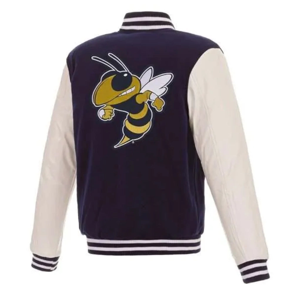 Georgia Tech Yellow Jackets Two Tone Wool & Leather Varsity Jacket