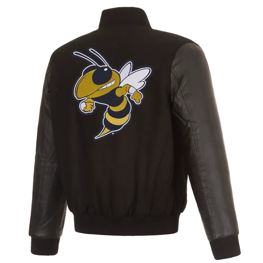 Georgia Tech Yellow Jackets One Color Black Wool & Leather Varsity Jacket