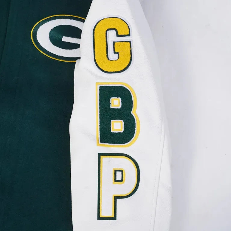 Green Bay Packers Script Tail Green/White Varsity Jacket