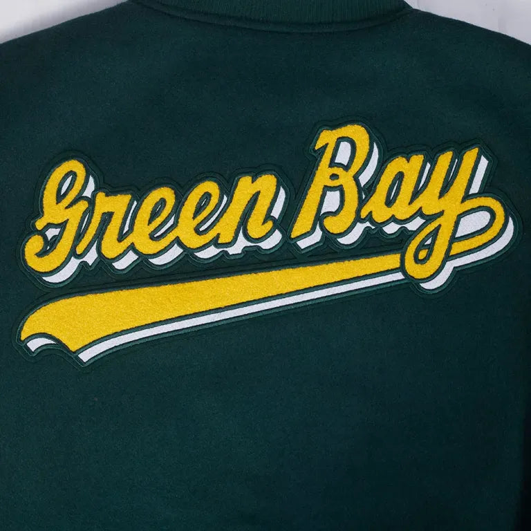 Green Bay Packers Script Tail Green/White Varsity Jacket