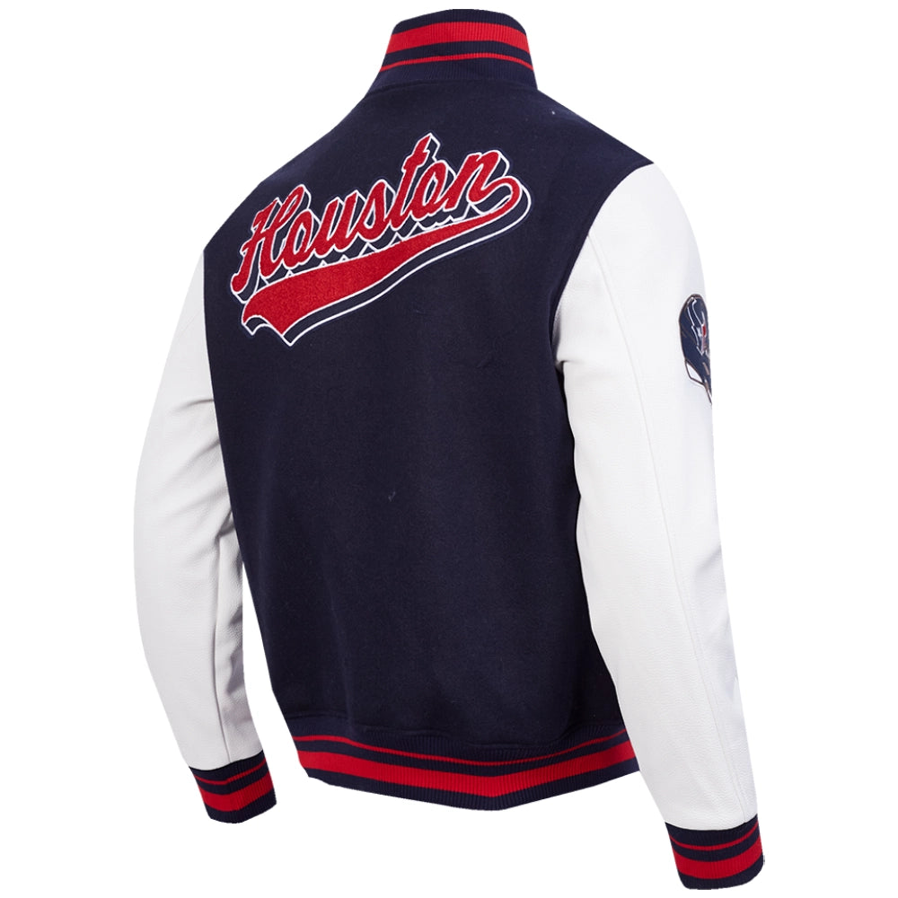 Houston Texans Script Tail Navy/White Varsity Jacket
