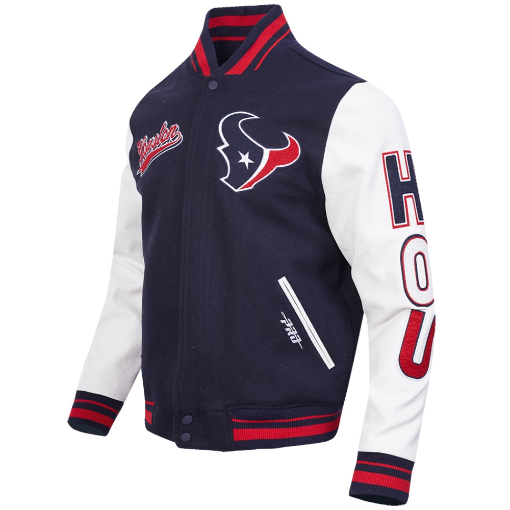Houston Texans Script Tail Navy/White Varsity Jacket