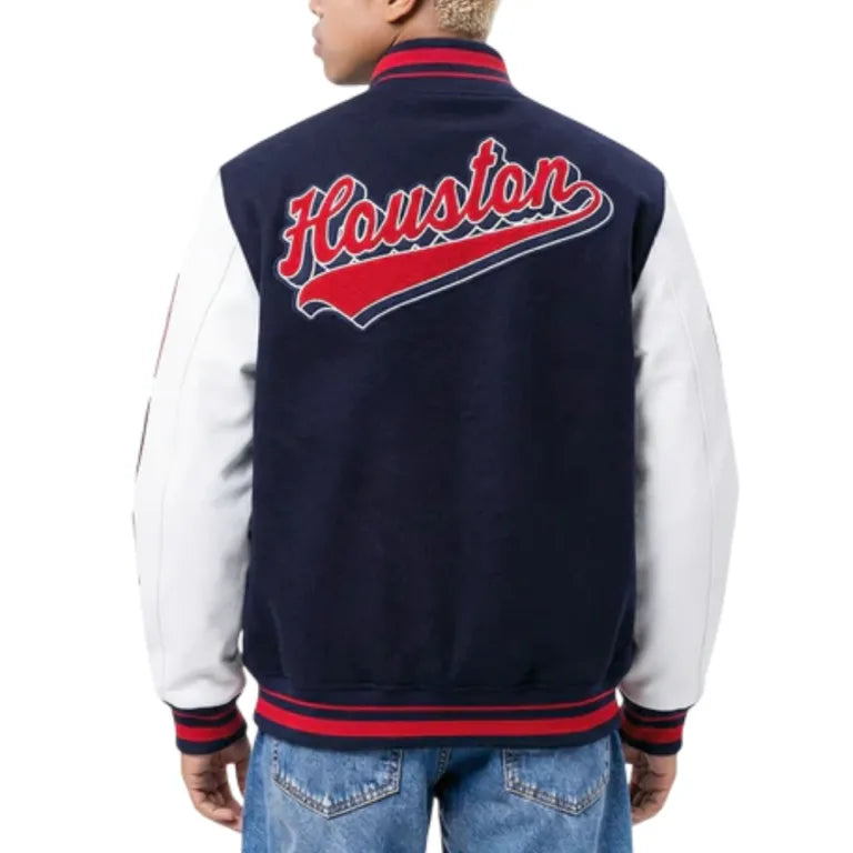 Houston Texans Script Tail Navy/White Varsity Jacket