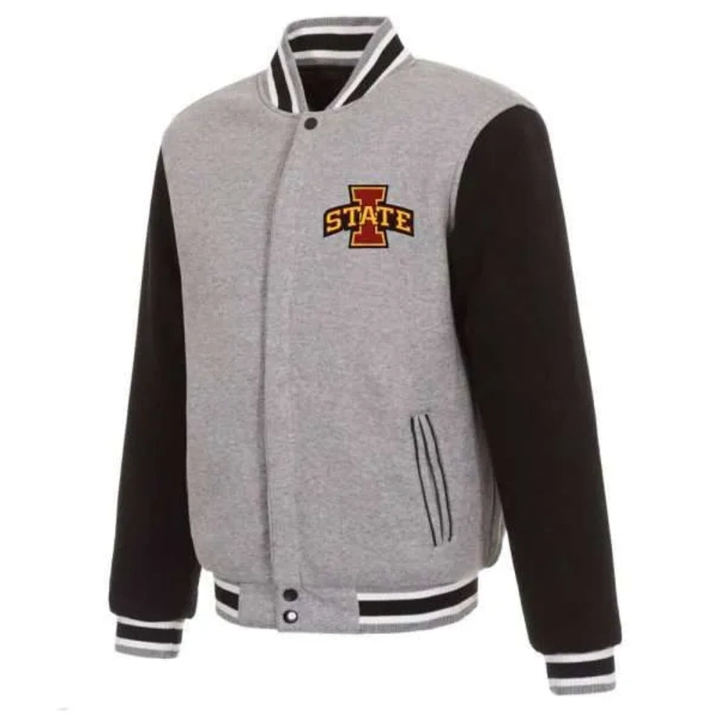 Iowa Hawkeyes Two Tone Gray/Black Wool & Leather Varsity Jacket