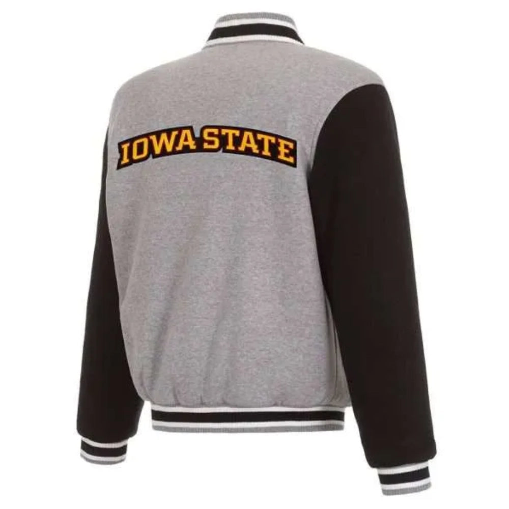 Iowa Hawkeyes Two Tone Gray/Black Wool & Leather Varsity Jacket