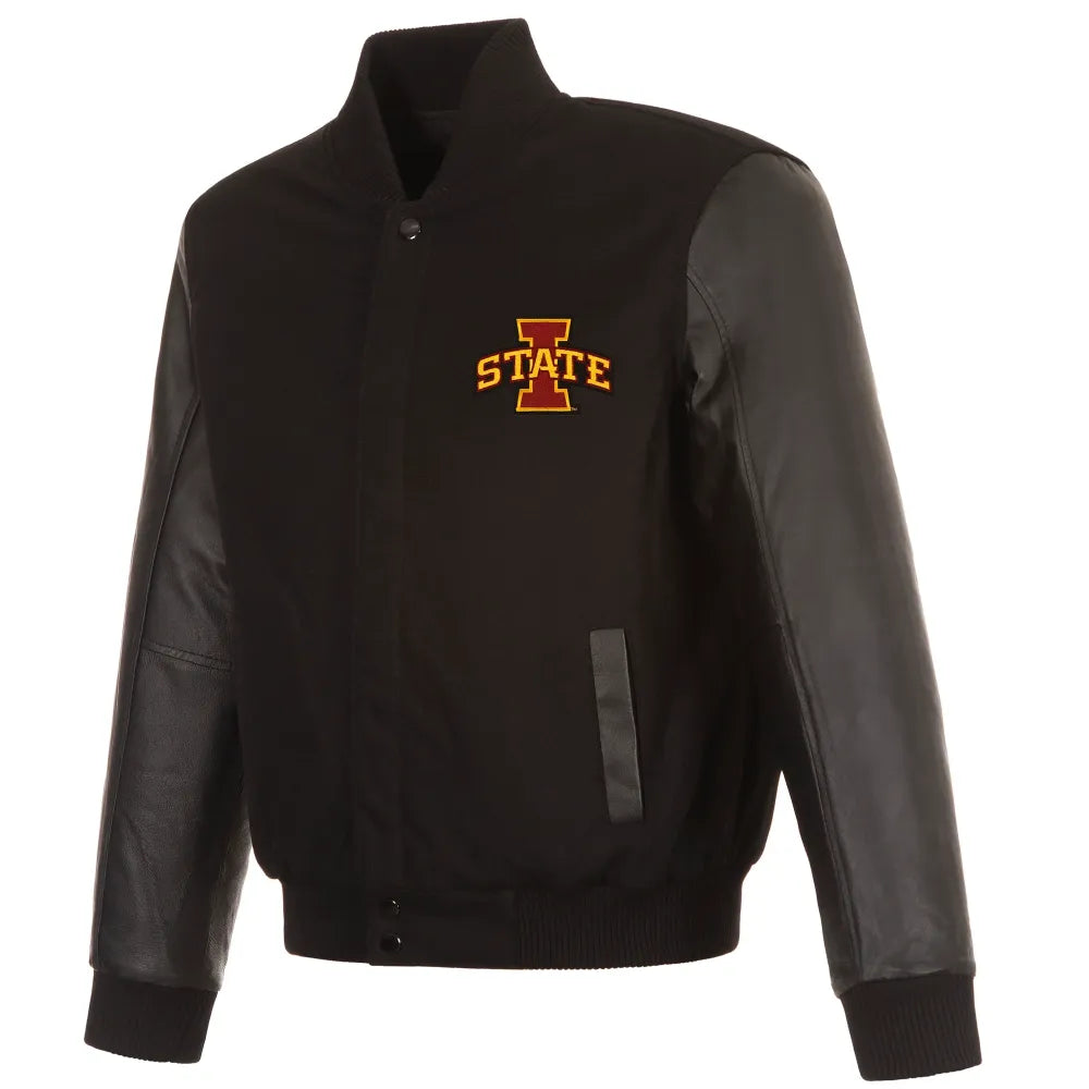 Iowa State Cyclones One Color Black Wool & Leather Varsity Jacket