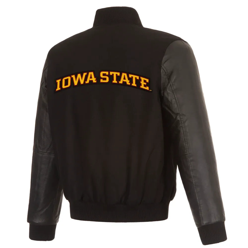 Iowa State Cyclones One Color Black Wool & Leather Varsity Jacket