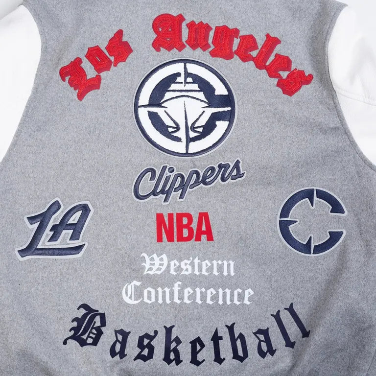 Los Angeles Clippers Old English Grey/White Varsity Jacket