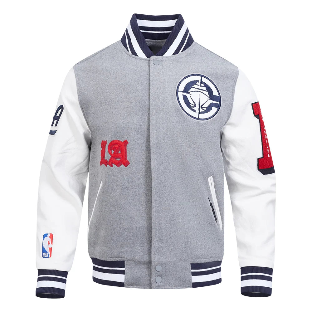 Los Angeles Clippers Old English Grey/White Varsity Jacket