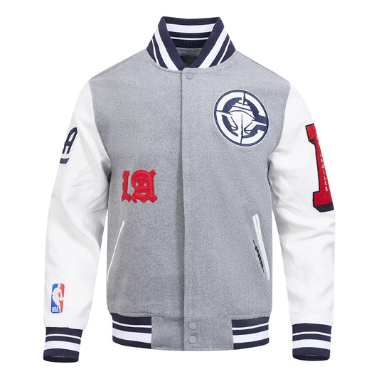 Los Angeles Clippers Old English Grey/White Varsity Jacket