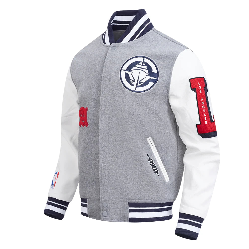 Los Angeles Clippers Old English Grey/White Varsity Jacket