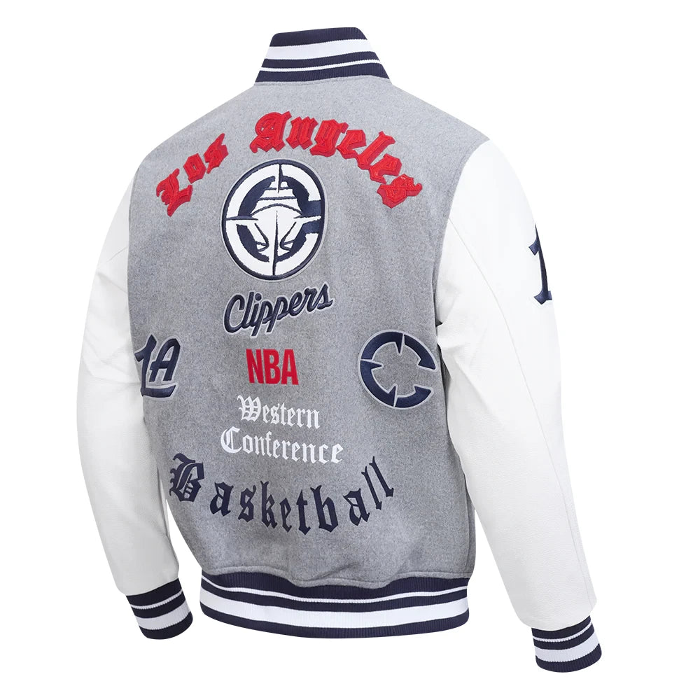 Los Angeles Clippers Old English Grey/White Varsity Jacket
