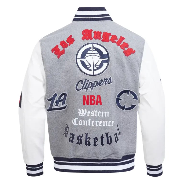 Los Angeles Clippers Old English Grey/White Varsity Jacket