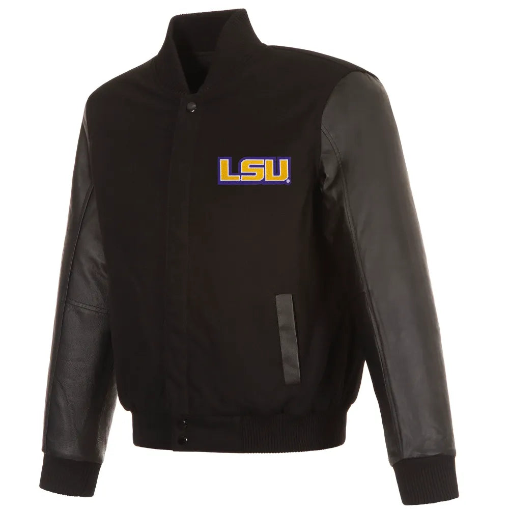 LSU Tigers One Color Wool & Leather Varsity Jacket