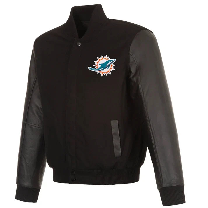 Miami Dolphins Black Wool/Leather Varsity Jacket