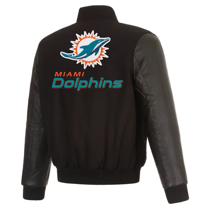 Miami Dolphins Black Wool/Leather Varsity Jacket