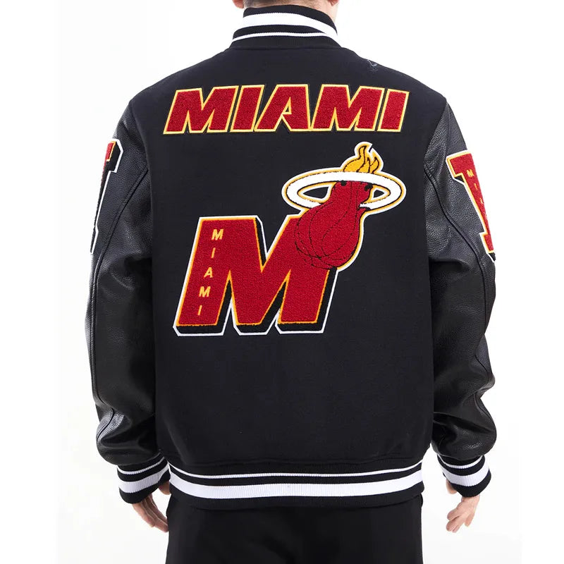 Miami Heat Mashup Logo Black Varsity Jacket - Recreated Inspired Edition