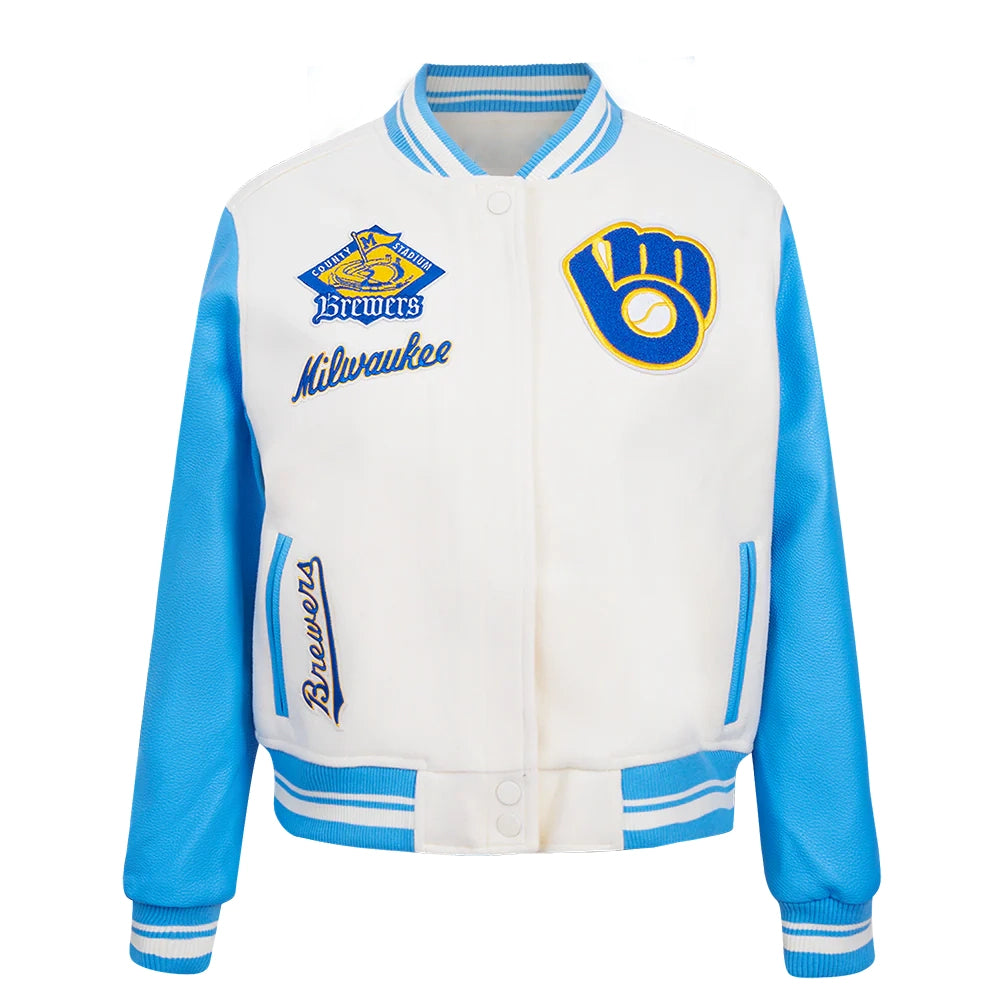 Milwaukee Brewers Women’s Retro Classic Wool/Leather Varsity Jacket