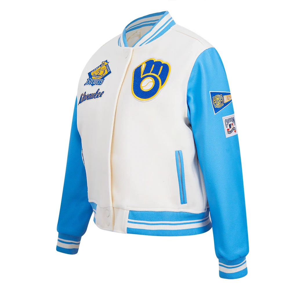 Milwaukee Brewers Women’s Retro Classic Wool/Leather Varsity Jacket