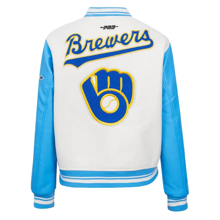 Milwaukee Brewers Women’s Retro Classic Wool/Leather Varsity Jacket