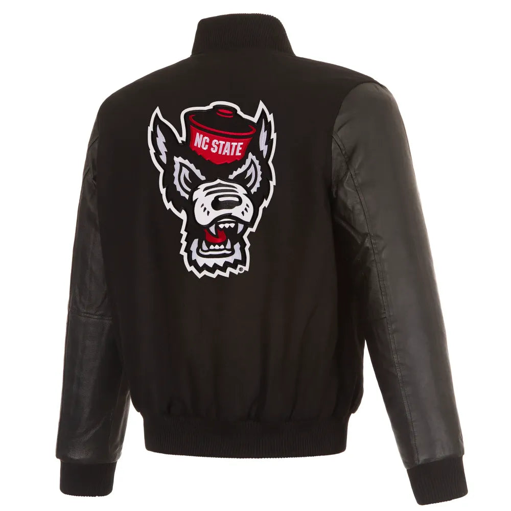 NC State Wolfpack One Color Black Wool & Leather Varsity Jacket