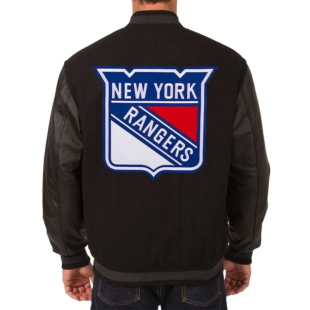 New York Rangers One Color Brown Wool & Leather Varsity Jacket