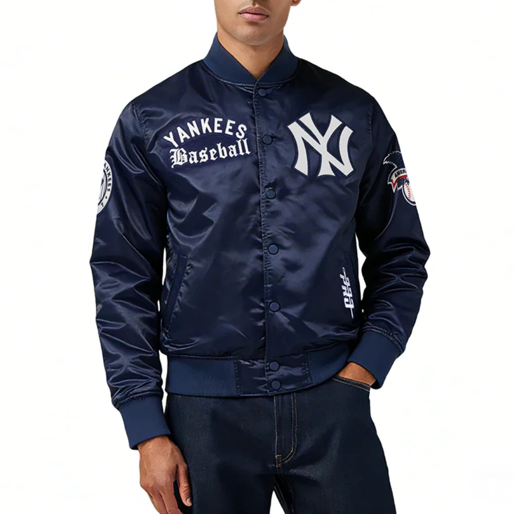 New York Yankees Modern Originals Navy Satin Varsity Jacket