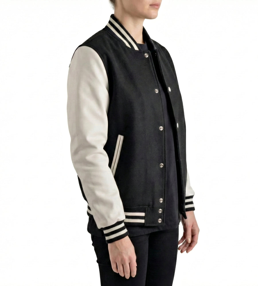 Womens Black and White Varsity Jacket