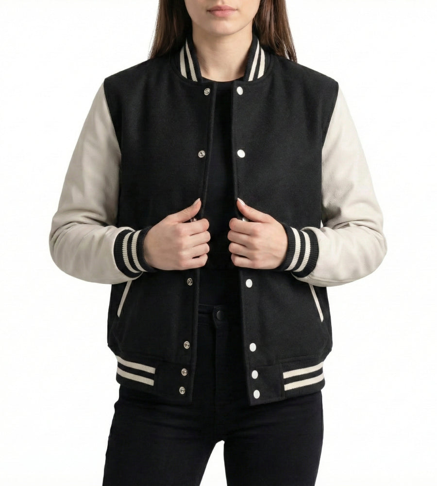 Womens Black and White Varsity Jacket