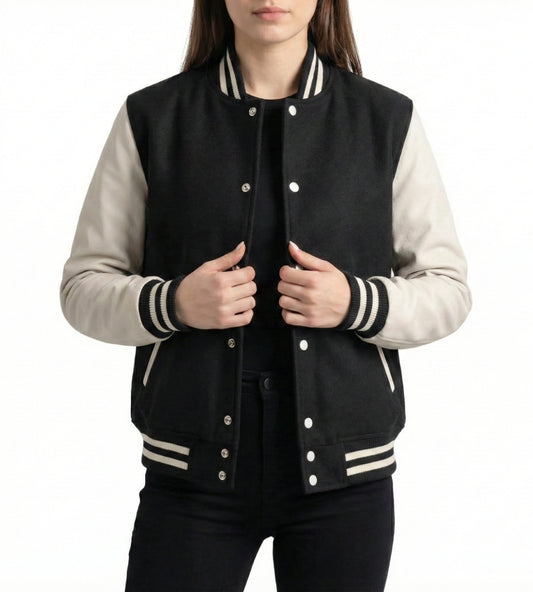 Womens Black and White Varsity Jacket