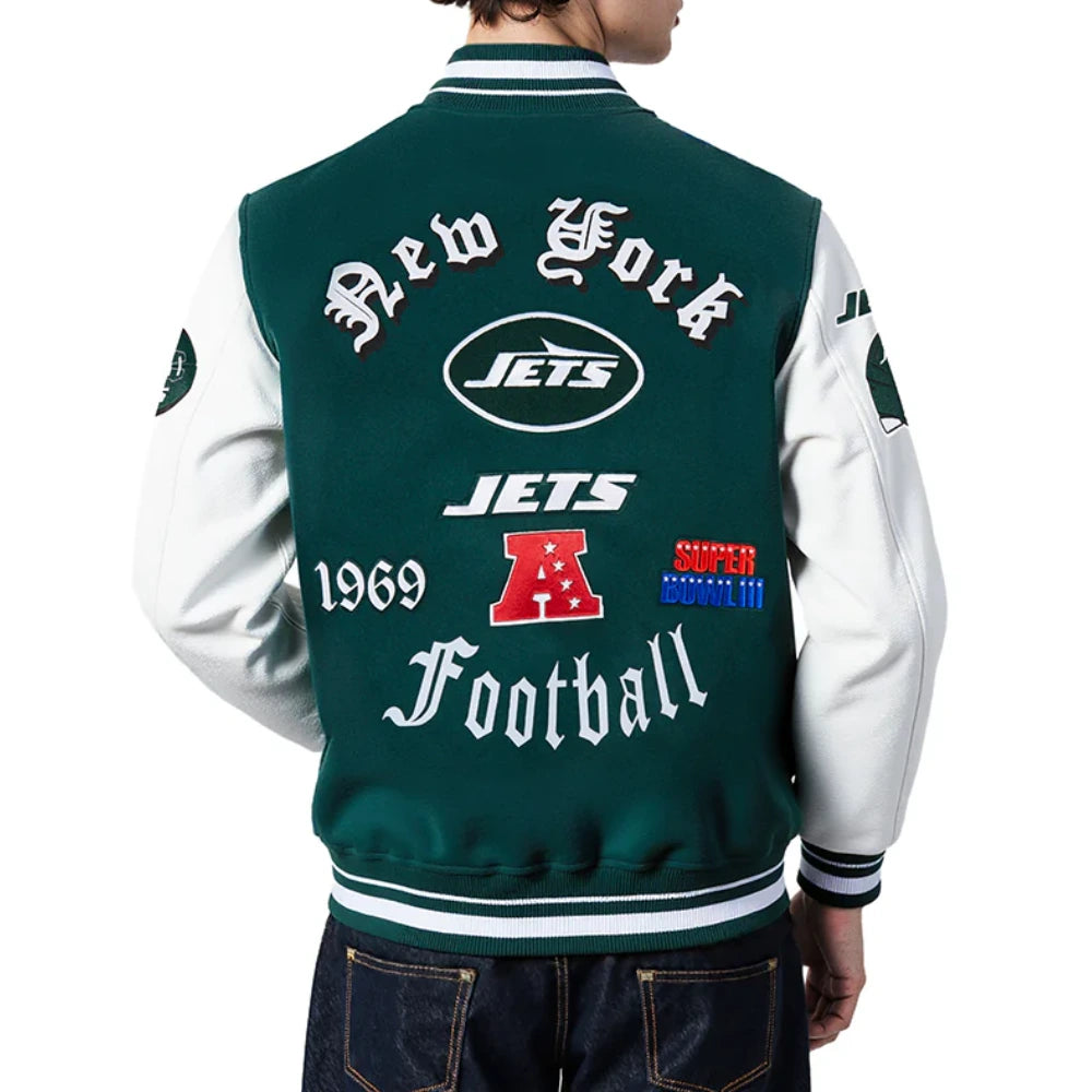 New York Jets Old English Wool/Leather Varsity Jacket