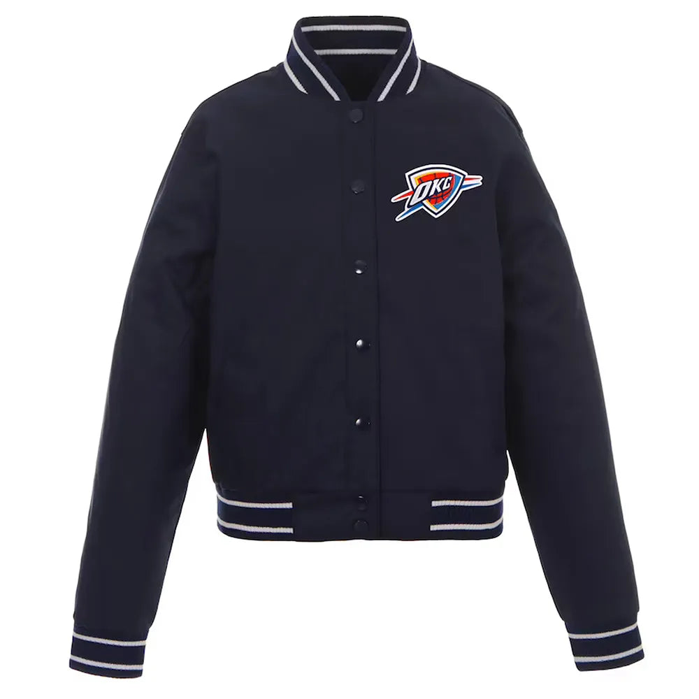 Oklahoma City Thunder One Color Polyester Black Satin Varsity Jacket
