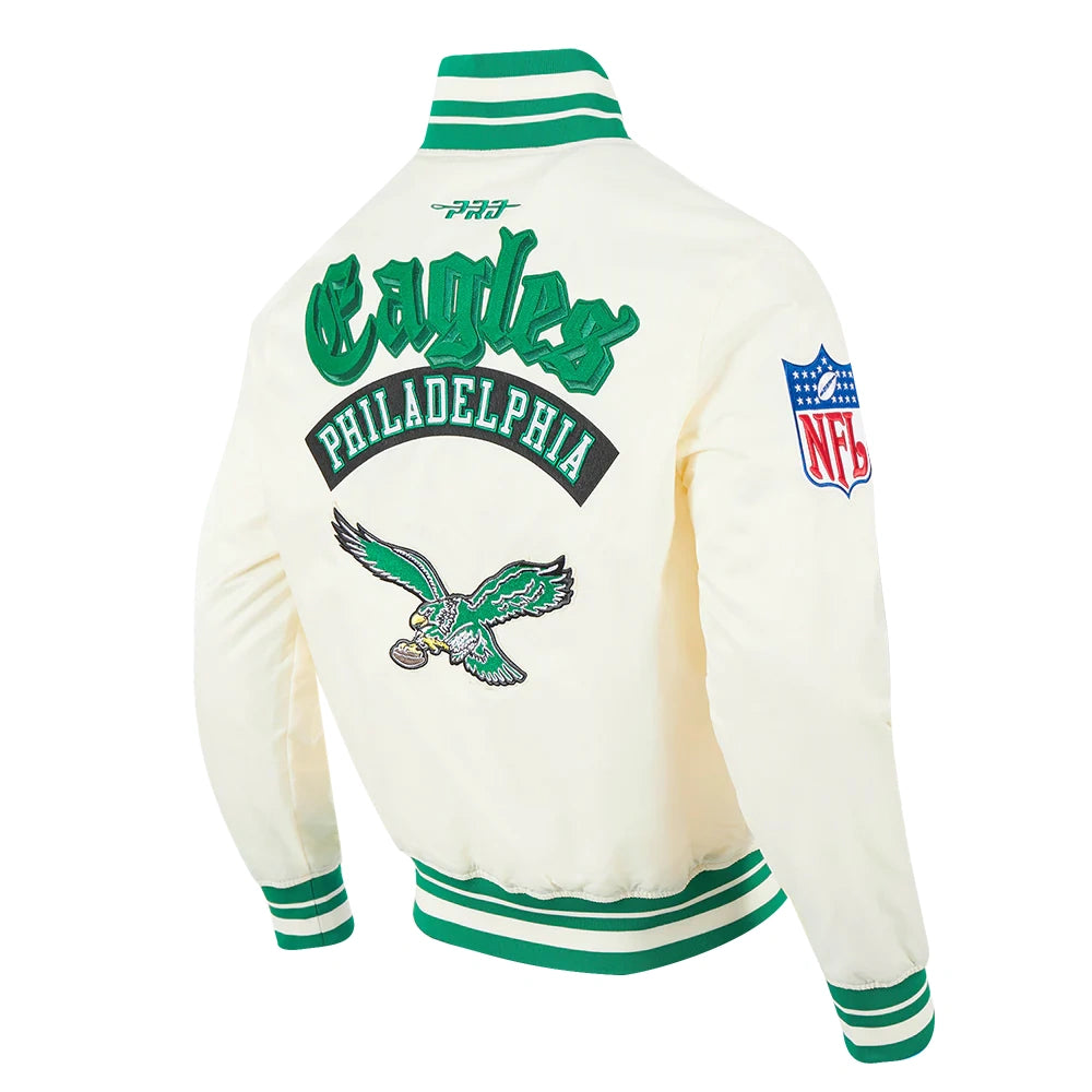 Philadelphia Eagles Best Of Cream Satin Varsity Jacket