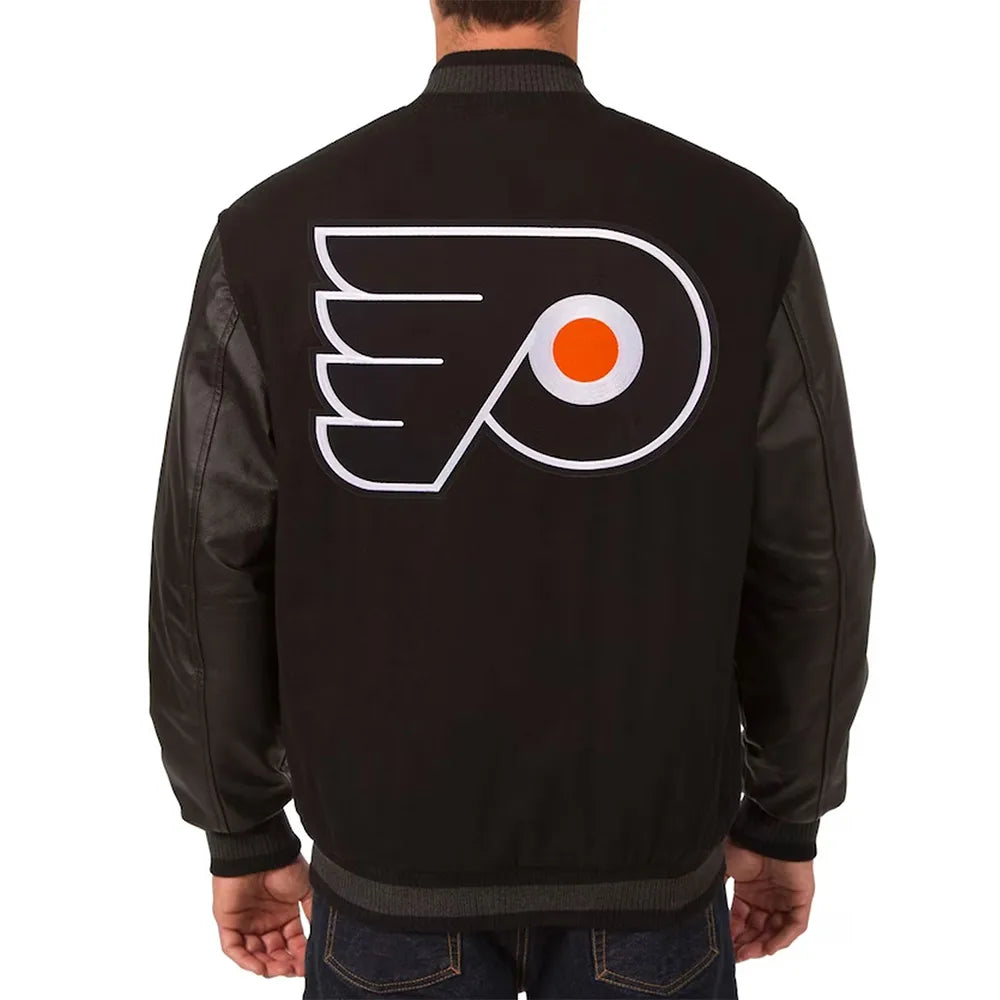 Philadelphia Flyers One Color Brown Wool & Leather Varsity Jacket