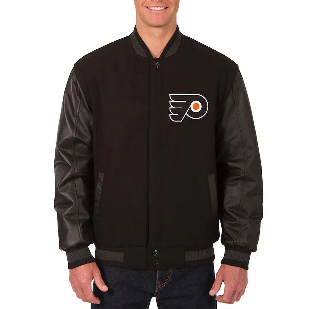 Philadelphia Flyers One Color Brown Wool & Leather Varsity Jacket