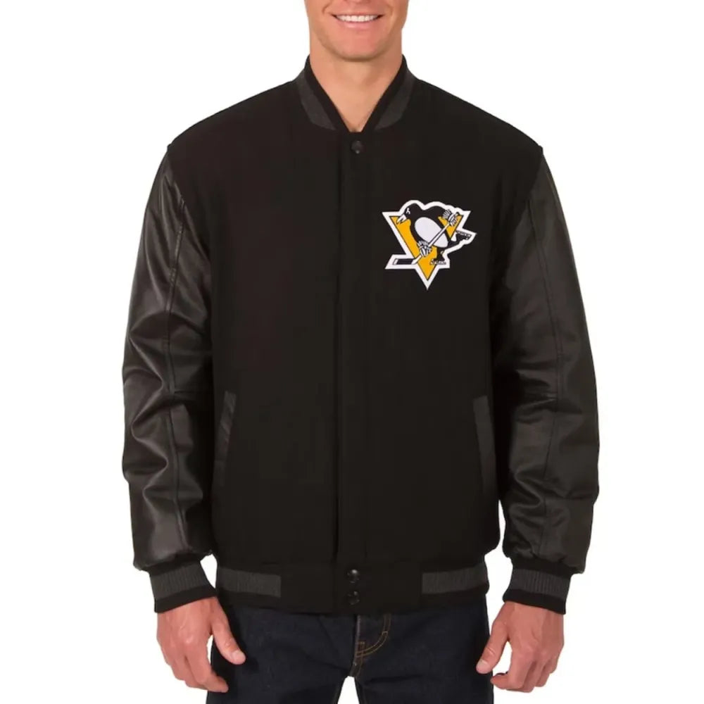 Pittsburgh Penguins One Color Black Wool/Leather Varsity Jacket