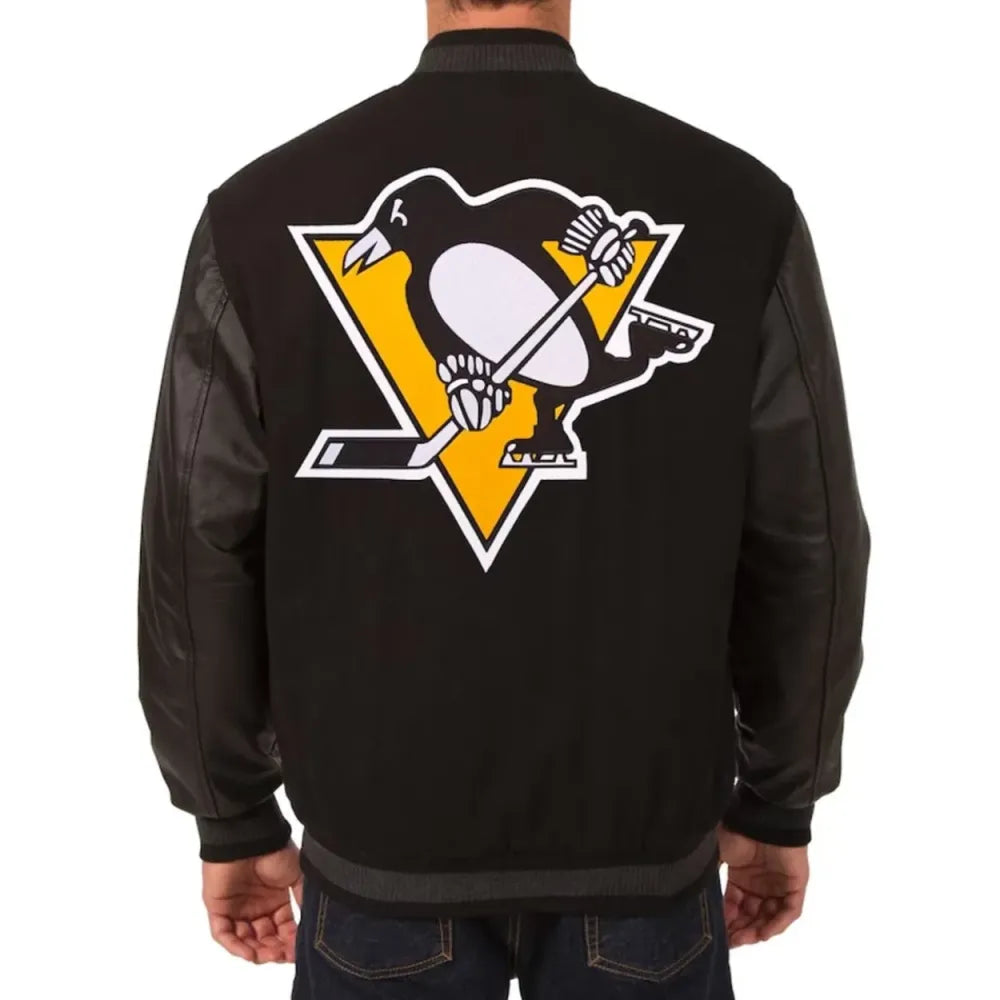 Pittsburgh Penguins One Color Black Wool/Leather Varsity Jacket