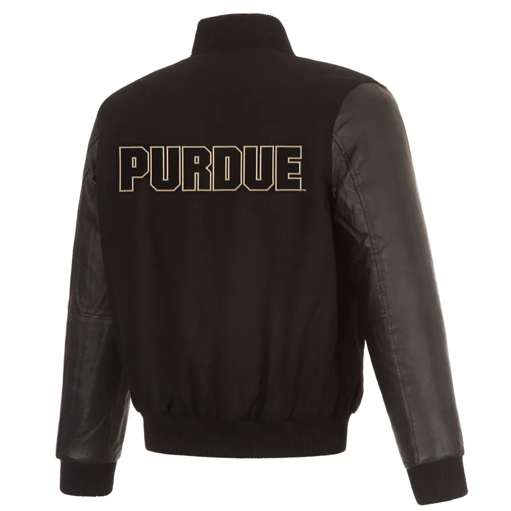 Purdue Boilermakers One Color Black Wool & Leather Varsity Jacket