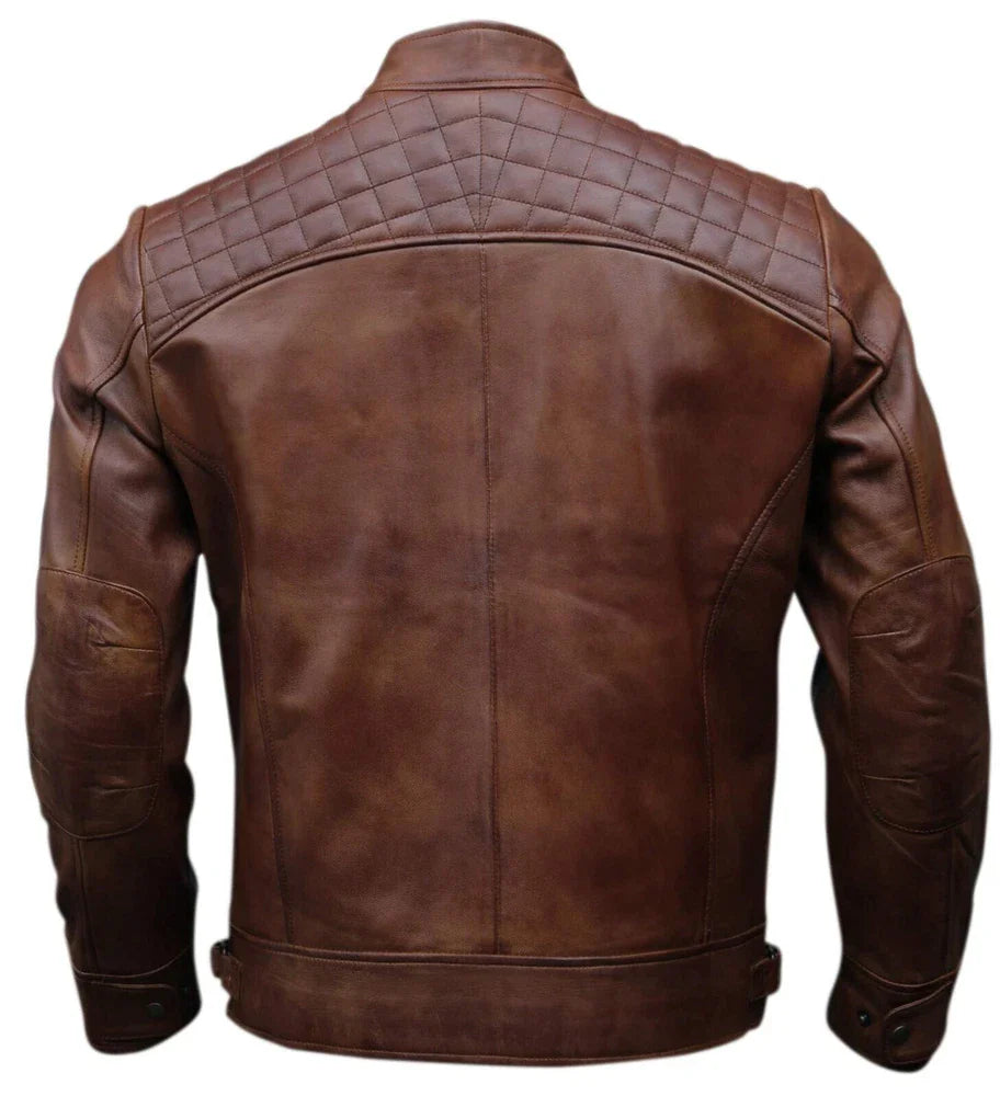 Café Racer Men Leather Jacket Black Brown Biker Genuine Sheep skin Leather