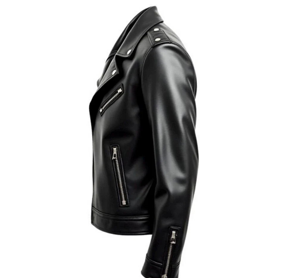HANDMADE Men's BLACK LEATHER JACKET | GENUINE COWHIDE MOTORCYCLE JACKET