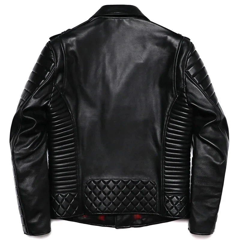 Men's Quilted 100% Genuine Leather  Motorcycle Jacket - Bikers Leather Jacket