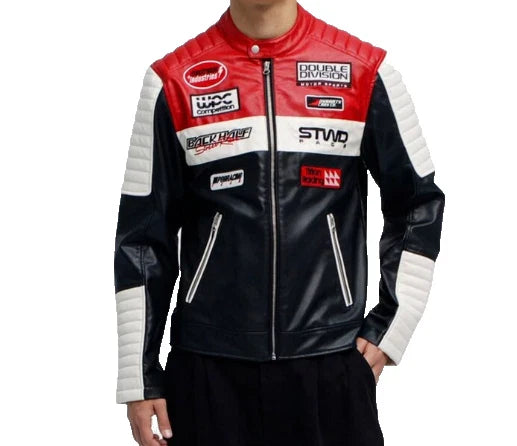 Men's Racing Style Leather Jacket | Moto Biker Retro Cafe Racer | Fashionwear