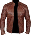 Treva Café Racer Men's Biker Leather Jacket – Brown Cognac Soft Sheepskin Leather