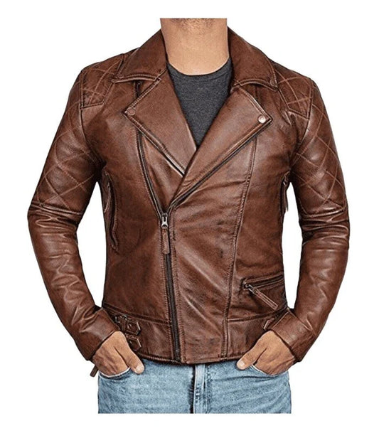 Men's Vintage Cafe Racer Distressed Motorcycle Black/Brown Real Leather Jacket