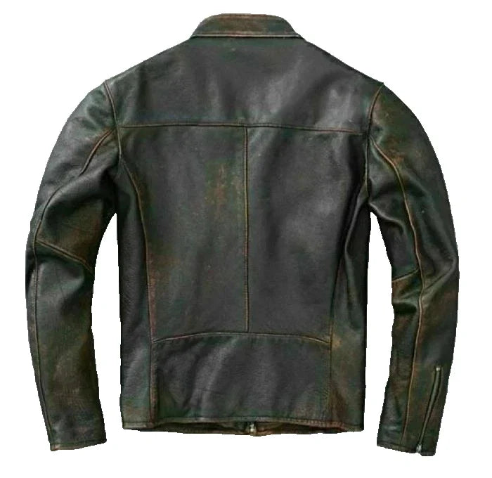 Men's Motorcycle Biker Vintage Cafe Racer Distressed Black Real Leather Jacket