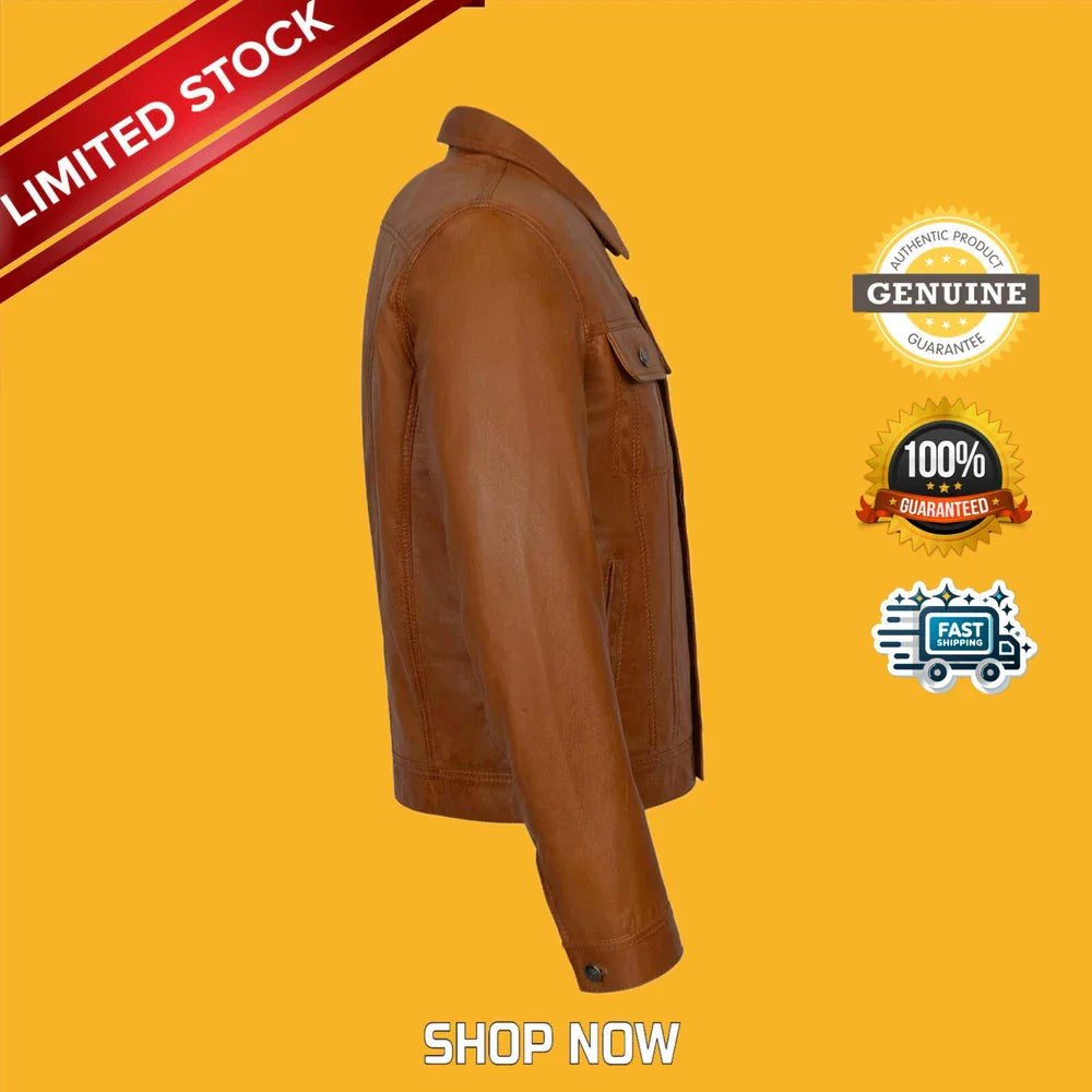 Men's TRUCKER Cowhide Leather Jacket Western Classic Style Shirt Jacket