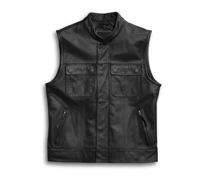 Men's 100% Real Leather Motorcycle vest | Men's Foster Leather Vest